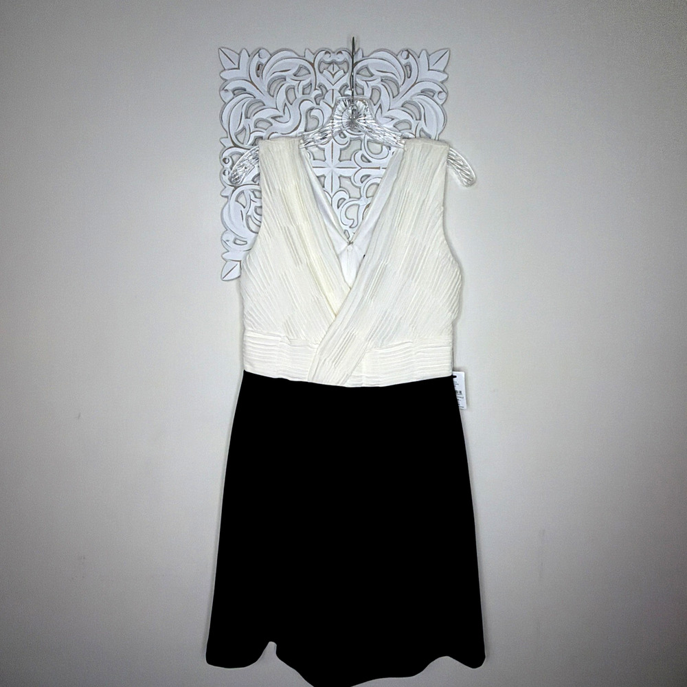 DKNY Women's 8 Semi Formal Cocktail Dress Sleeveless IVORY Bodice BLACK Skirt